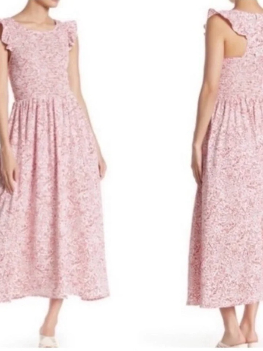 Melloday Pink Floral Ruffle-Sleeve Maxi Dress